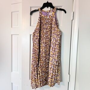 MELLODAY Sleeveless Floral Pleated Maxi Dress - Lavender & Mustard